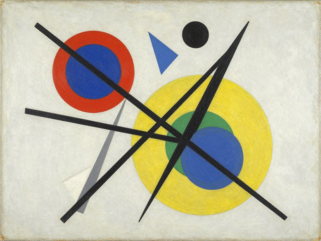 Composition VIII Kandinsky'ego z geometrycznymi formami i kolorami